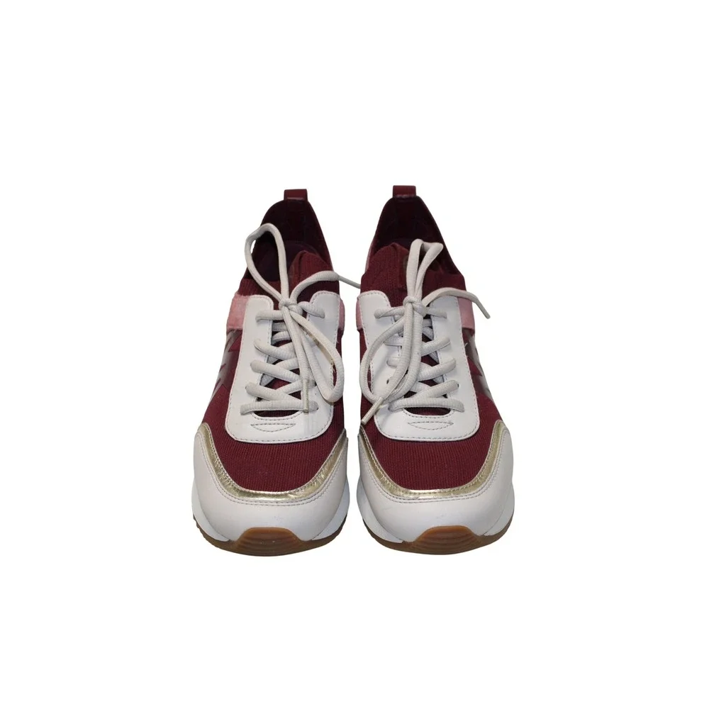 MICHAEL KORS Jenkins Stretch Knit Trainer Womens 8.5 EUC Burgundy Cream Suede - Picture 3 of 8